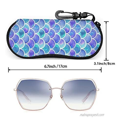 Rainbow Mermaid Eyeglasses Soft Case Watercolor Mermaid Scale Sunglasses Case Ultra Lightweight Neoprene Zipper Eyewear Bag