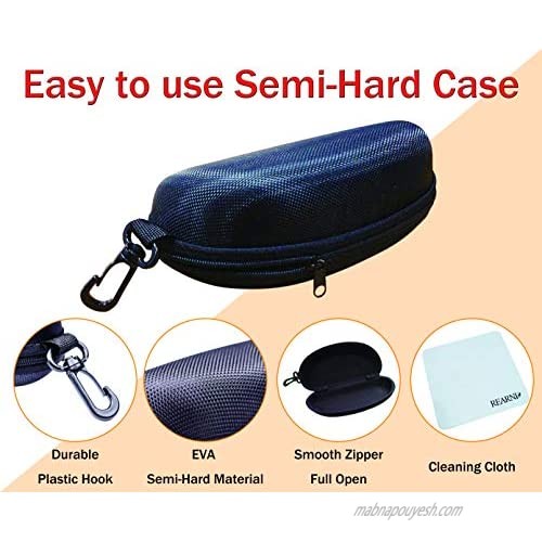REARNI Glasses Case Semi Hard Shell Zipper Box & Cleaning Cloth