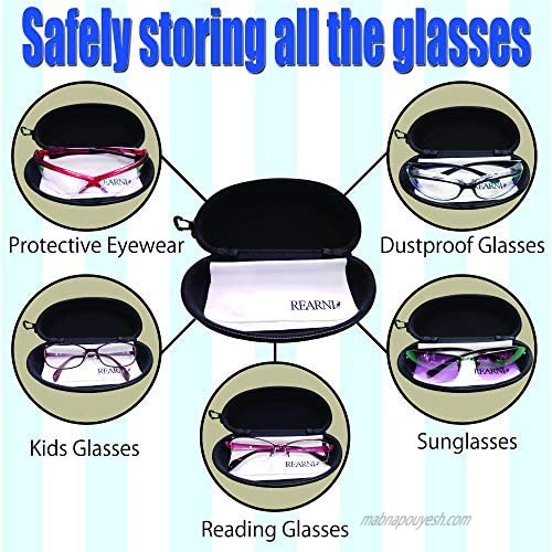 REARNI Glasses Case Semi Hard Shell Zipper Box & Cleaning Cloth