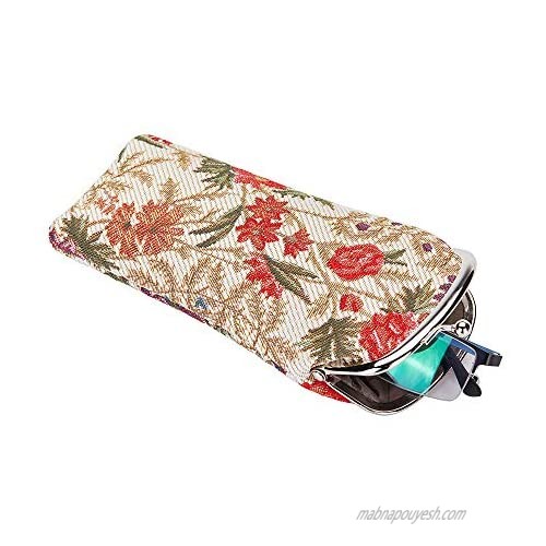 Signare Tapestry Glasses Case for Women Eyeglass Case with Flower Meadow Design