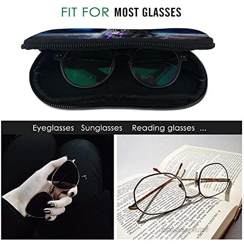 Srupiomg Space Laser Cat Ultra Light Portable Neoprene Zipper Sunglasses Eyeglass Soft Case with Belt Clip Glasses Case with Carabiner