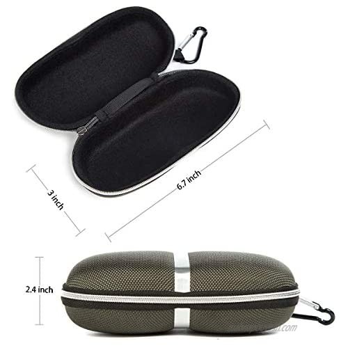 Sunglasses Case Portable Travel Zipper Eyeglasses Hard Case Glasses Case with Hook For Mens and Womens Color Army Green