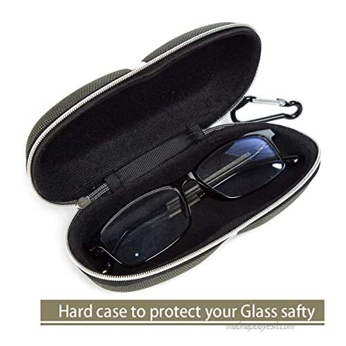 Sunglasses Case Portable Travel Zipper Eyeglasses Hard Case Glasses Case with Hook For Mens and Womens Color Army Green