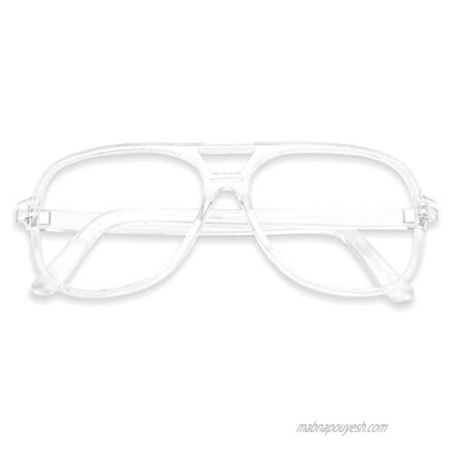 SunglassUP - Over Sized Round Thin Nerdy Fashion Clear Lens Aviator Eyewear Glasses (Clear  Clear)