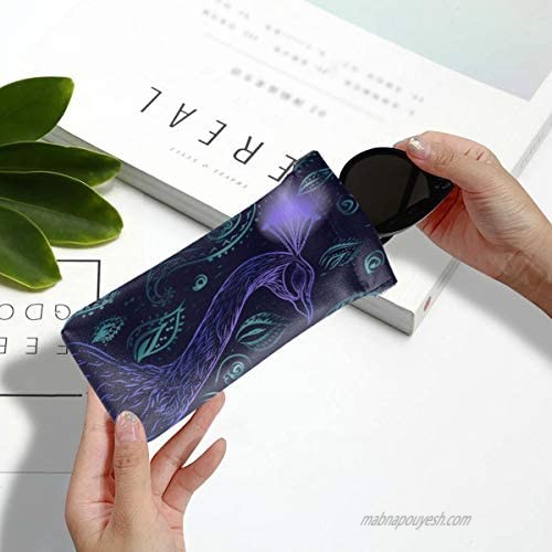 Tarity Purple Peacock Eyeglasses Case Soft Sunglasses Pouch Storage Cleaning Glasses Bag Squeeze PU Leather Eyeglass Gadgets for Women Kids Men