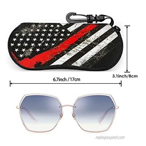 Usa Thin Red Line Firefighter Axe Glasses Case With Carabiner Ultra Light Portable Neoprene Zipper Sunglasses Soft Case