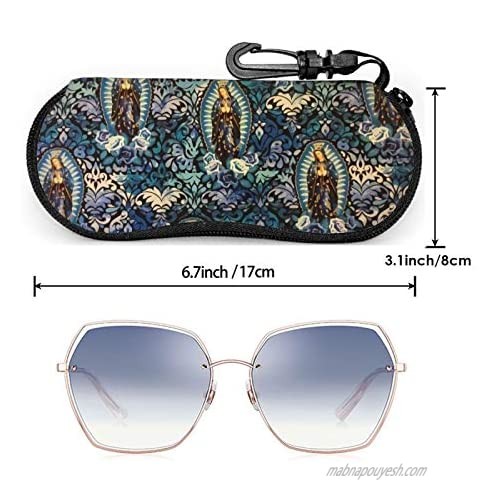 Virgin Mary Religious Catholic Glasses Case With Carabiner Ultra Light Portable Neoprene Zipper Sunglasses Soft Case