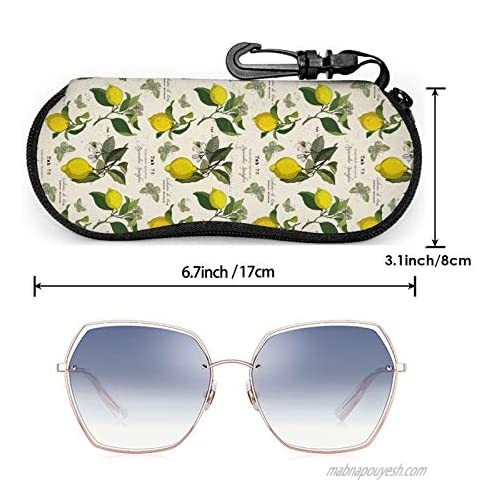 Yellow Lemon Eyeglasses Soft Case Lemon Branches Leaves Butterflies Floral Sunglasses Case Soft Neoprene Eyewear Bag With Zippr Hook