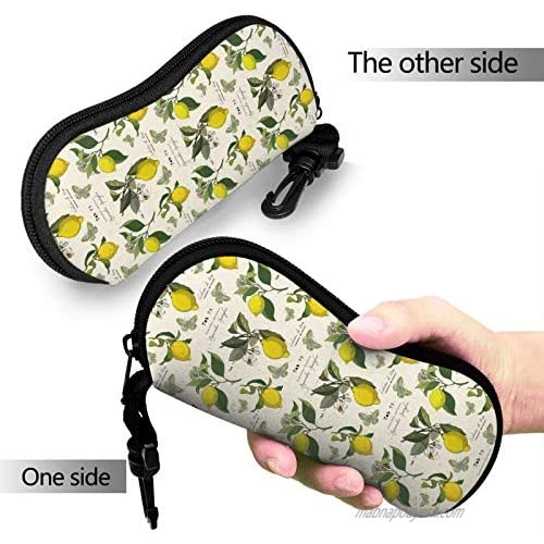 Yellow Lemon Eyeglasses Soft Case Lemon Branches Leaves Butterflies Floral Sunglasses Case Soft Neoprene Eyewear Bag With Zippr Hook