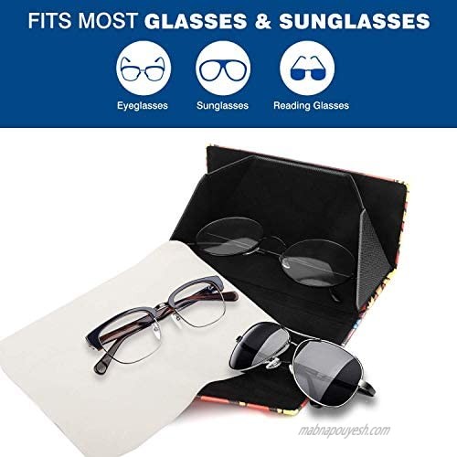 ZAKEY Foldable Geometric Pattern Eyeglasses Cases for Women- with Eyeglass Cloth (2 Packs)