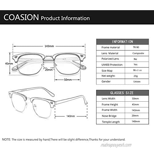 COASION Blue Light Blocking Glasses Semi-Rimless Clear Lens Computer Game Eyeglasses Eyewear Frame