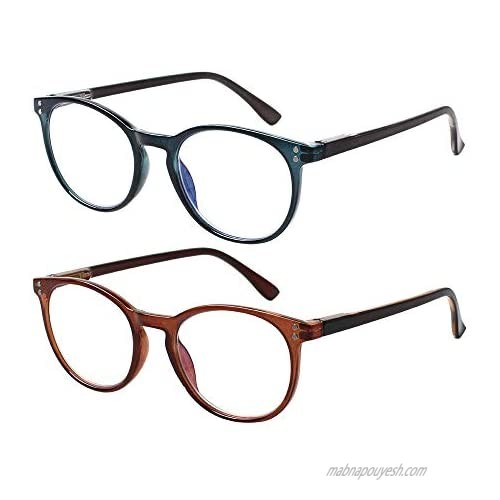 Computer Reading Glasses 2 Pack Blue Light Blocking Glasses Anti Eyestrain Readers for Women Men