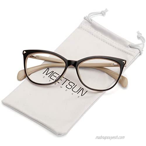MEETSUN Non Prescription Glasses Frames For Women，Retro Cateye Fake Eyeglasses HD Clear Lens