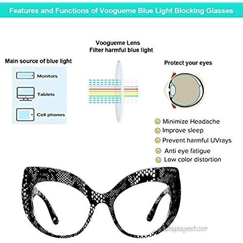 Voogueme Stylish Thick Cat Eye Blue Light Blocking Glasses for Women Black Block UV Blue Light Anti Eyestrain Eyeglasses Effie VFP0183-01