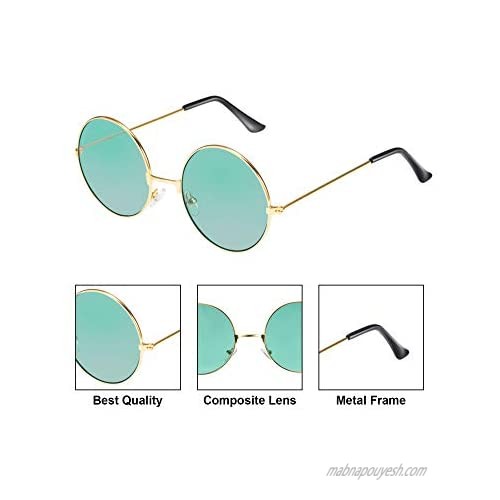 Blulu 10 Pairs Round Hippie Sunglasses John 60's Style Circle Colored Glasses