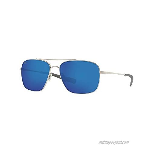 Costa Del Mar Men's Canaveral Polarized Round Sunglasses Shiny Palladium/Grey Blue Mirrored Polarized-580G 59 mm