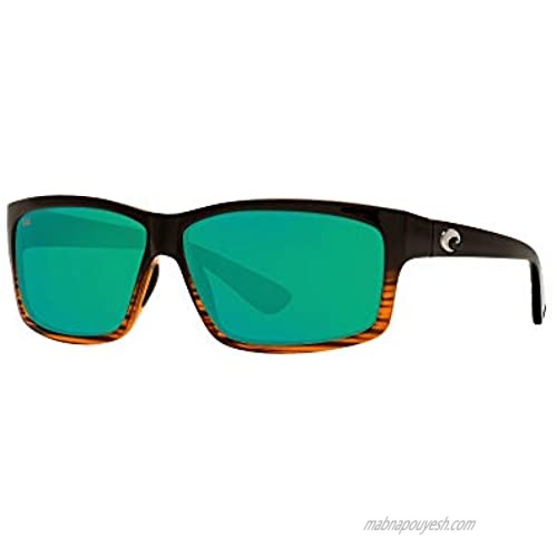 Costa Del Mar Men's Cut Polarized Rectangular Sunglasses Coconut Fade/Copper Green Mirrored Polarized-580G 60 mm