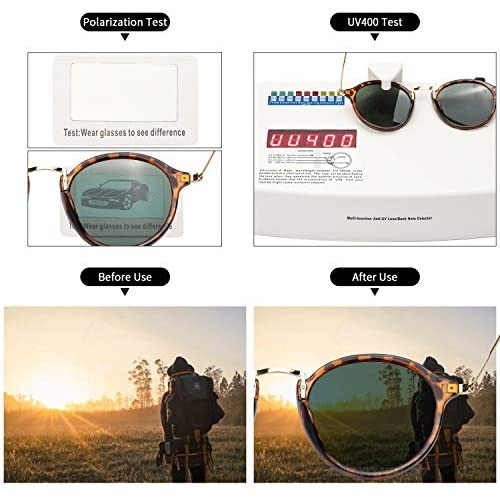 ELIVWR Round Retro Polarized Sunglasses for Men and Women Vintage Classic Eyewear Style Frame for Driving/Travel/Sport