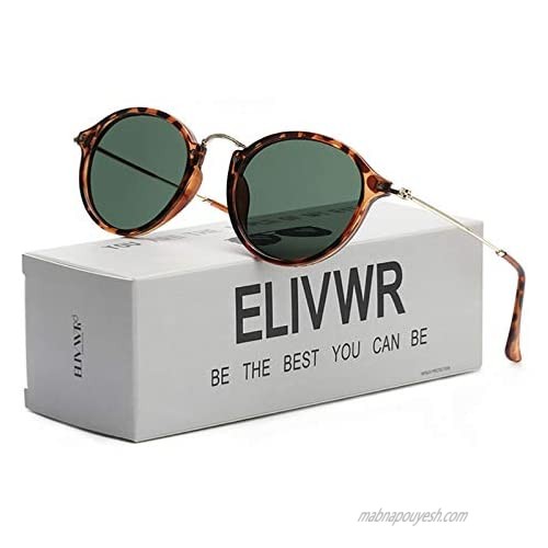 ELIVWR Round Retro Polarized Sunglasses for Men and Women  Vintage Classic Eyewear Style Frame for Driving/Travel/Sport