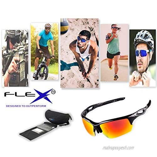 FLEX Polarized Sports Sunglasses for Men & Women. Ultra Tough Lightweight Frame w/ HD lens for Cycling Driving Fishing Golf
