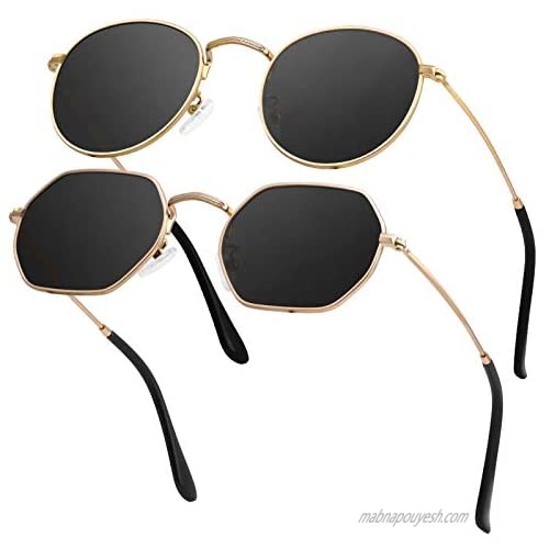 GRFISIA Small Round Polarized Sunglasses Women and Men Vintage Hexagon Square Sun glasses UV400 Protection