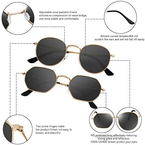 GRFISIA Small Round Polarized Sunglasses Women and Men Vintage Hexagon Square Sun glasses UV400 Protection