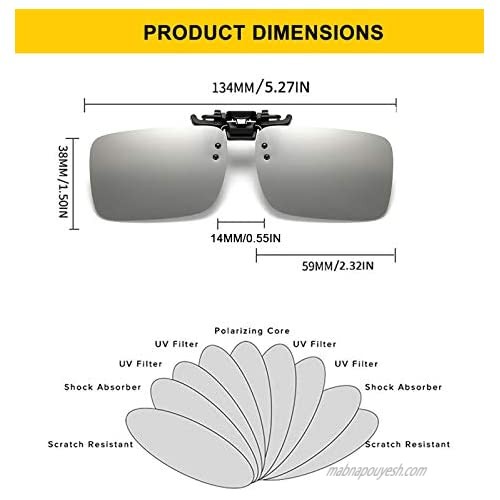 Polarized Clip-on Sunglasses with Flip Up Function Anti-Glare UV 400 Driving Glasses Clip-on for Prescription Glasses