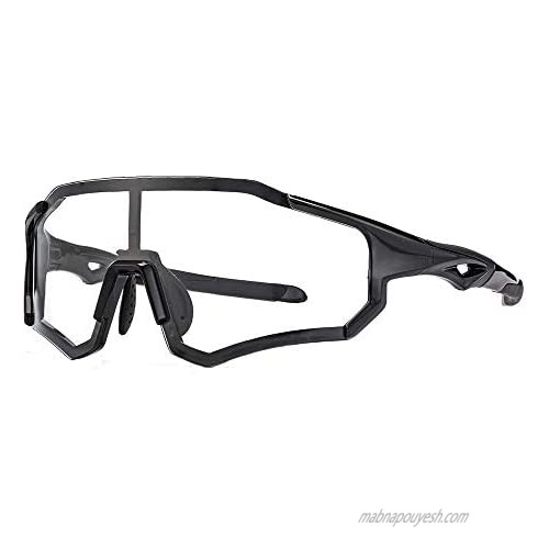 ROCKBROS Photochromic Sunglasses for Men Women Sports Cycling Glasses UV Protection Full Screen Windproof Bike Glasses for Running Fishing Skiing Black