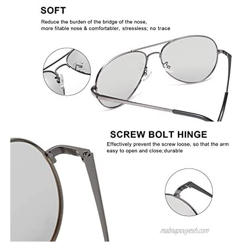 SODQW Mens Polarized Photochromatic Sunglasses Aviator Sport Sunglasses UV 400 Protection with Large Metal Frame