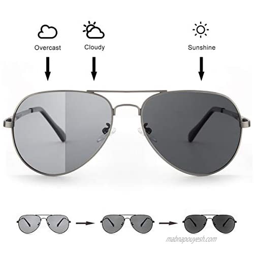 SODQW Mens Polarized Photochromatic Sunglasses  Aviator Sport Sunglasses  UV 400 Protection with Large Metal Frame