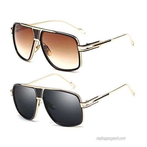 Sunglasses for Men Oversize Classic Black Shades Goggle Retro Gold Alloy Frame Sun Glasses