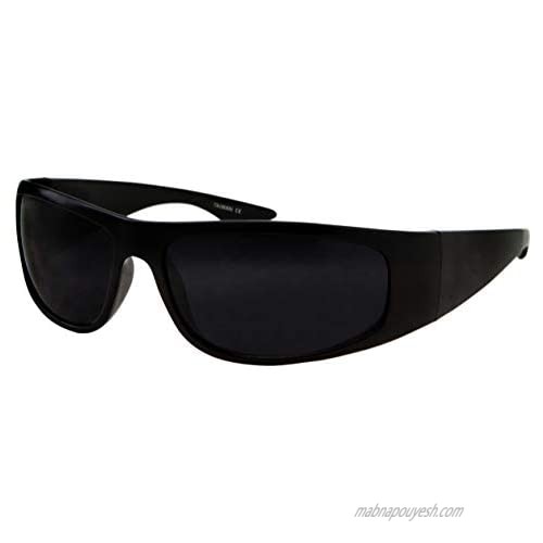 Super Dark Lens Black Sunglasses | Biker Style Rider | Wrap Around Frame