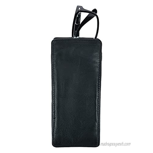 CTM Leather Glasses Case Holder with Hook and Loop Closure