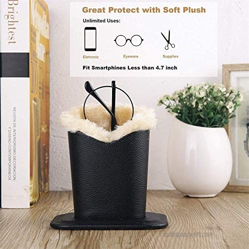 Eyeglass Holder Stand With Soft Plush Lined Protective Glasses Case For Desks Or Nightstands Silver and Black