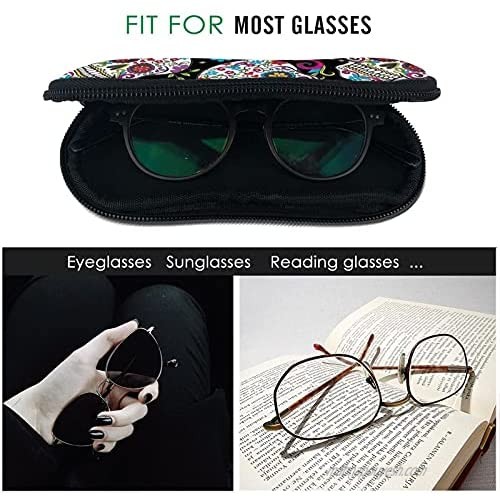 Flower Sugar Skull Glasses Case Ultra Lightzipper Portable Storage Box For Traving Reading Running Storing Sunglasses
