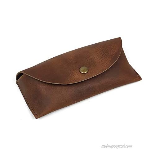 Genuine Leather Thick Sturdy Eyeglasses Case For Glasses Eyewear-Sunglasses Protector Heavy Duty Portable Holder Handmade for 6 inch