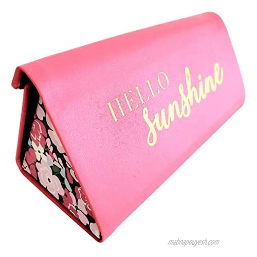Hot Pink Faux Leather"Hello Sunshine" Sunglass Case Expandable or Folds Flat