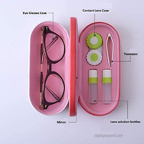 Maeolsa Eye Glasses Case and Contact Lens Case 2 in 1 with Mirror Chinese Painting Style