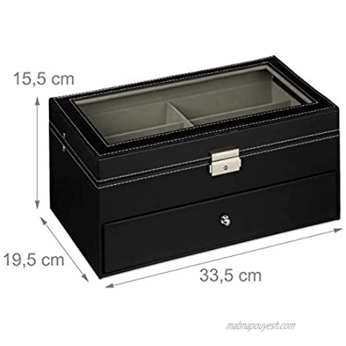 Relaxdays Box for 12 Glasses Sunglasses Storage Case Faux Leather Crate 1pcs Black