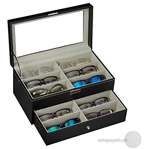 Relaxdays Box for 12 Glasses  Sunglasses Storage Case  Faux Leather Crate  1pcs  Black
