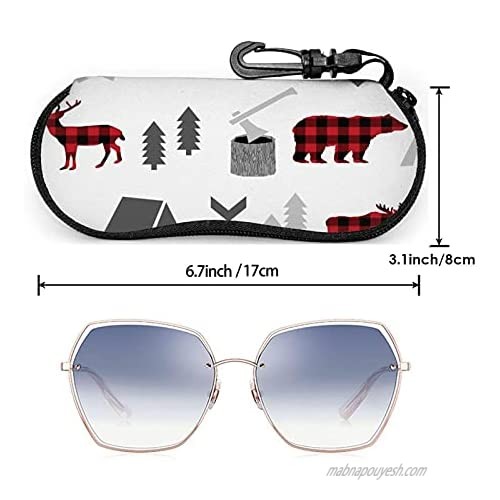 Srupiomg Buffalo Plaid Woodland Ultra Light Portable Neoprene Zipper Sunglasses Eyeglass Soft Case with Belt Clip Glasses Case with Carabiner