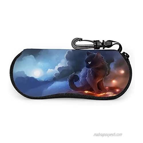 Srupiomg Cat warrior in the sky Ultra Light Portable Neoprene Zipper Sunglasses Eyeglass Soft Case with Belt Clip Glasses Case with Carabiner