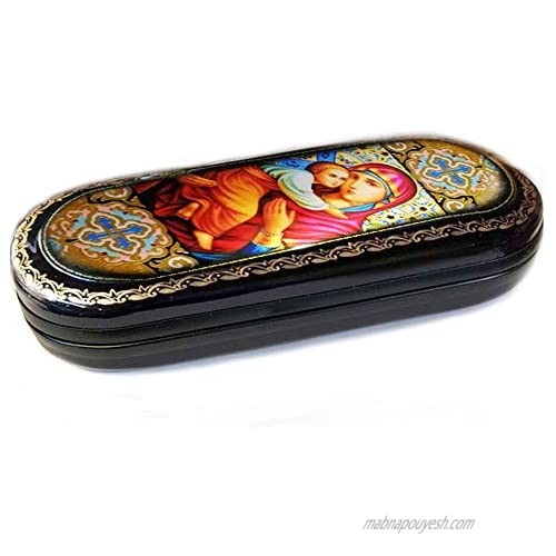 Virgin Mary Icon Hard Eyeglass Case Box With Virgin of Vladimir Russian Icon Lacquered Box