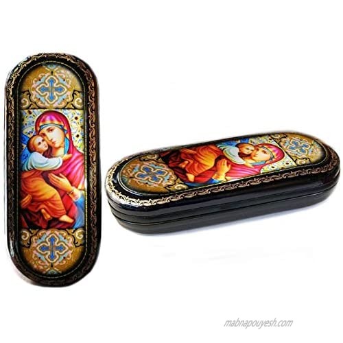 Virgin Mary Icon Hard Eyeglass Case Box With Virgin of Vladimir Russian Icon Lacquered Box