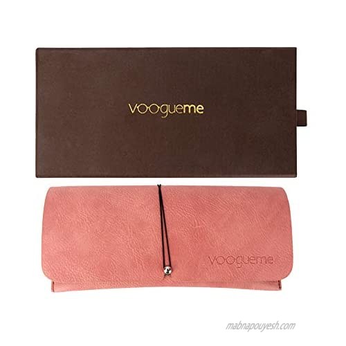 Voogueme 2 Pcs Eyeglasses Gift Box Brown Rectangular Paper Box and Pink Imitation Leather Glasses Pocket Large