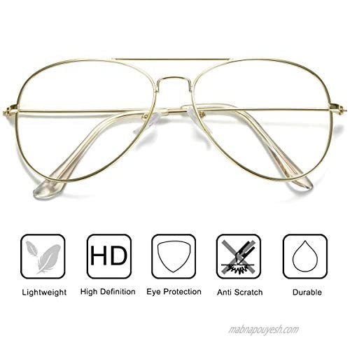 AISSWZBER Clear Aviator Glasses Lens Premium Classic Metal Frame Eyeglasses