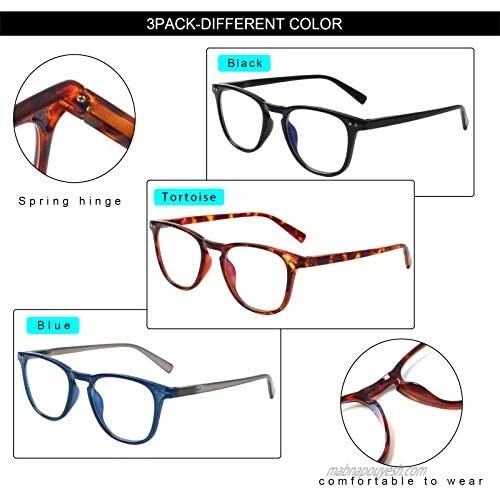 Computer Reading Glasses 3 Pack Blue Light Blocking Glasses Spring Hinge Fashion Readers for Women Men