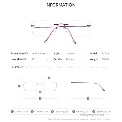 FONEX Titanium Glasses Frame Rimless Frameless Optical Eyewear Eyeglasses for Men and Women F85634