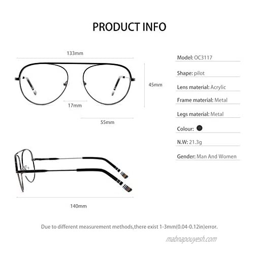 OCCI CHIARI Clear Lens Glasses Frame Men Women Eyewear Fashion Classic Metal Eyeglasses(Silver+Black)