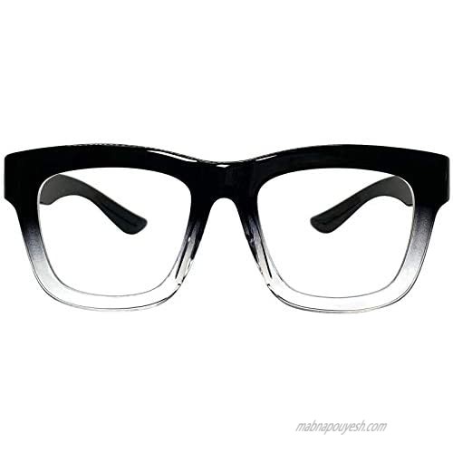 Vintage Inspired Geek Oversized Square Thick Horn Rimmed Eyeglasses Clear Lens
